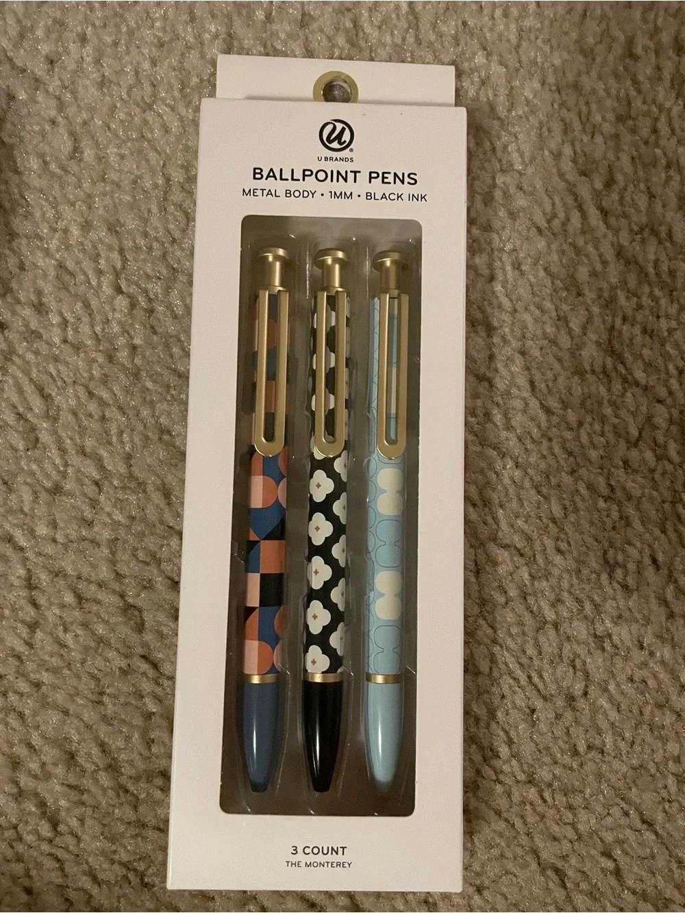 Blue Patterned Metal Ballpoint Pens - 3 Pack
